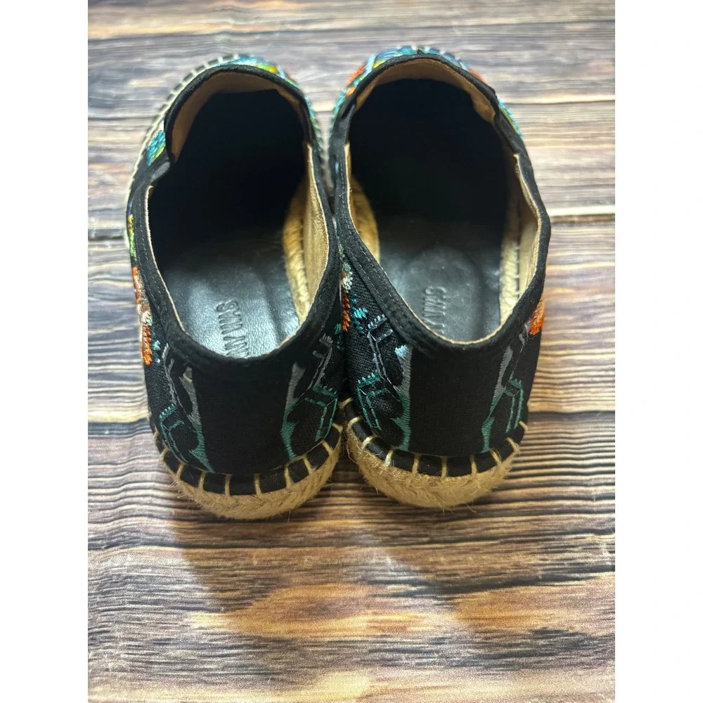 Johnny Was Espadrille Flats Womens EU 41 Black Embroidered Floral Canvas Slip On